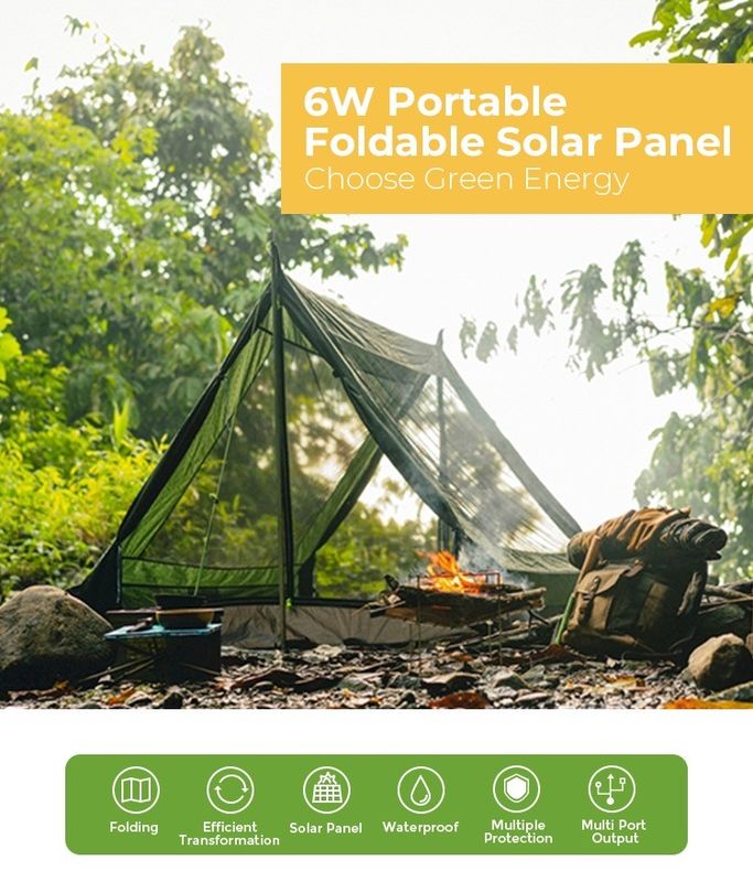 156.75mmx156.75mm Dimensione della cella 6W pannello solare portatile e pieghevole per campeggio all'aperto