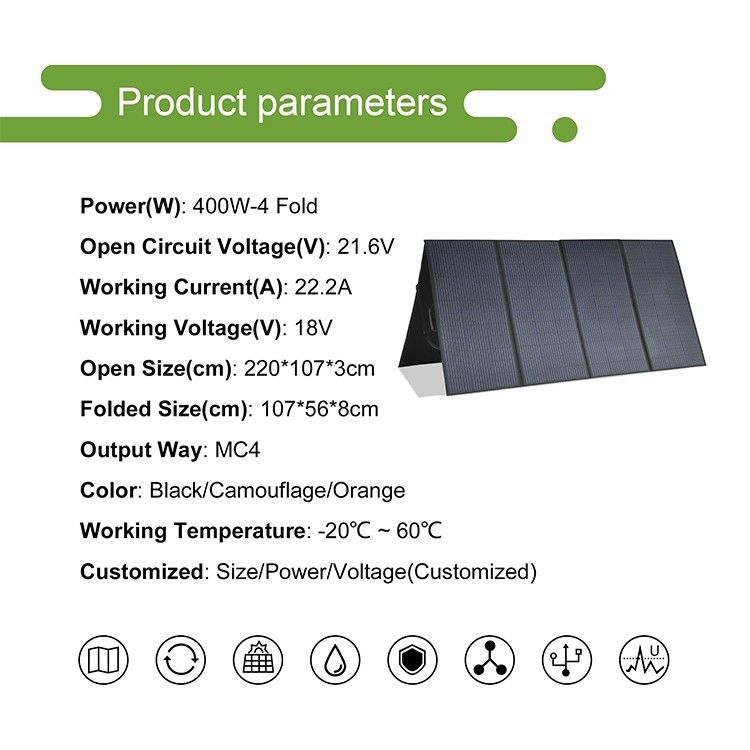 Coperta solare della centrale elettrica RV con pannello pieghevole da 400W e uscite tipo-C/USB