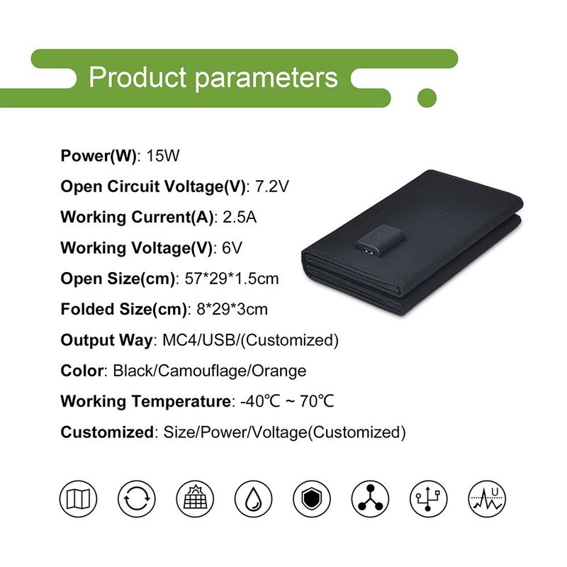 Celle di energia solare 14w 15w pannello pieghevole di carica del telefono solare con materiale di superficie PET/ETFE